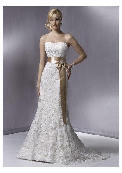 Either you completely cover the wedding dress with lace or you only 