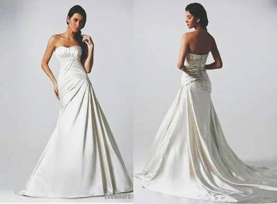 1. A line Strapless Chapel Train Satin Wedding Dress 10 Best Winter Wedding Dresses 2011   2012