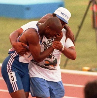 Top 10 Olympic Moments of All Time 5. Runner’s Father Helped His Son e1343713688232 Top 10 Olympic Moments of All Time