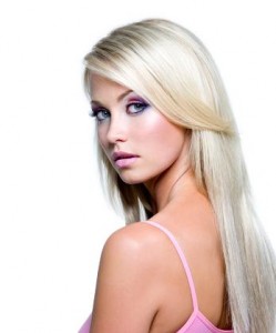 Beautiful face with satured colors of make-up and straight long hair